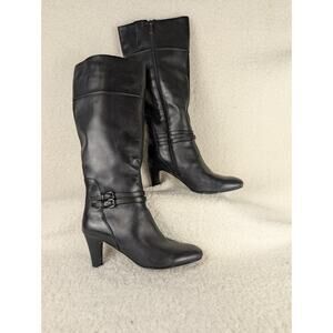 Bandolino Womens 6.5M Black Leather Heel (3") Knee (18") Boots